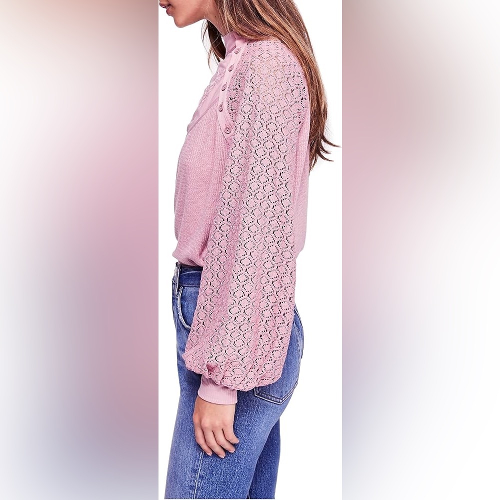 free people sweetest thing embroidered lace sleeve shirt size small - Picture 8 of 8